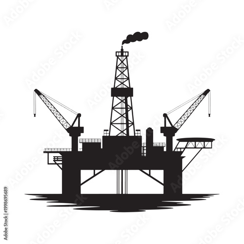 Oil rig silhouette against a white background with smoke