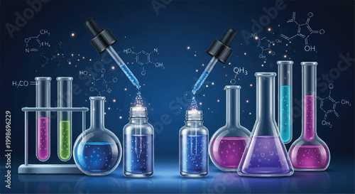 Laboratory liquids in glassware with science and technology test tube laboratory technology glassware molecule chemistry research experiment