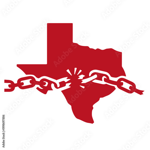 Tableau sur toile Texas state map silhouette combined with broken chains, celebrating Juneteenth h
