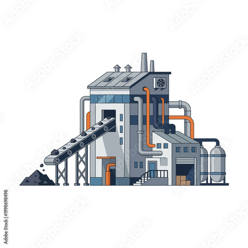 vector illustration of industrial factory stone sorting machine