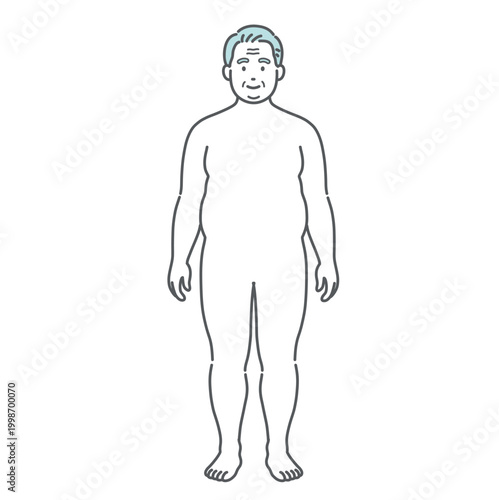 肥満体型のシニア男性の全身イラスト（正面）