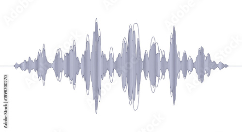 Abstract sound wave graphic illustration with smooth curves and peaks.