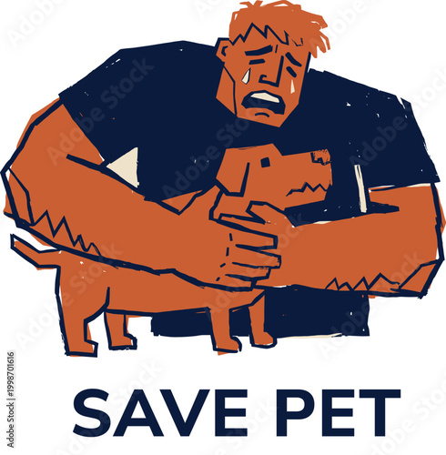 A distressed person tearfully embraces a sad dog with the text 