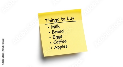 Grocery Shopping List on Yellow Sticky Note.