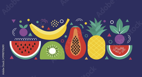 Vibrant Assortment of Fresh Tropical Fruits on a Dark Background.