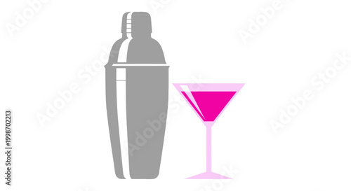 Shaker and Pink Martini Cocktail Bar Scene.