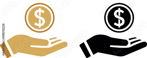 Money Payment Hand Icon Set in Gold and Black – Financial Support Concept. 