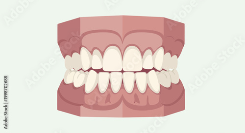 Detailed illustration of human teeth and gums in a dental model.