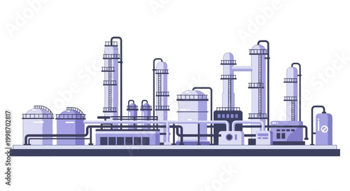 Industrial oil refinery plant with storage tanks and pipelines.