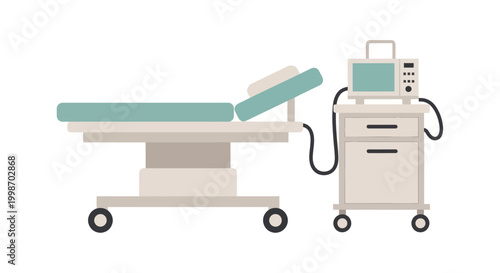 Medical Examination Bed and Equipment Illustration.