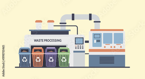 Waste Processing Plant with Recycling Bins for Environmental Conservation.