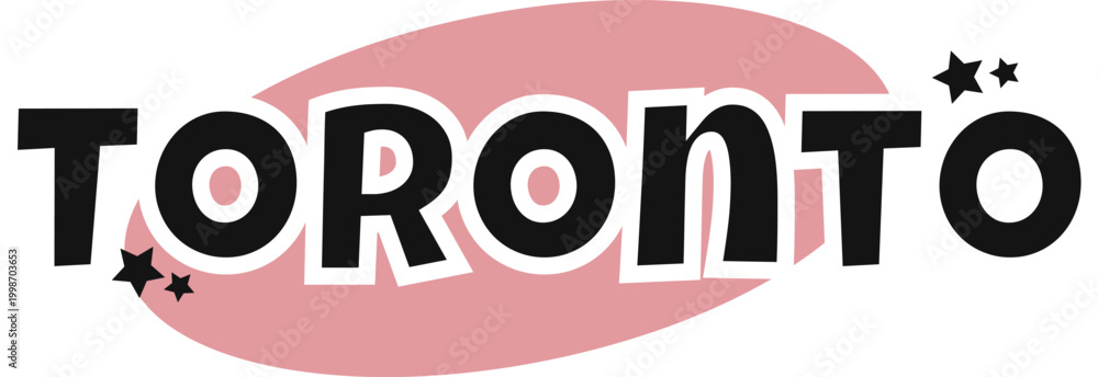 Fototapeta premium Toronto Typography Vector, Bold Cartoon Style, Minimal Sticker Design on Oval Pastel Background