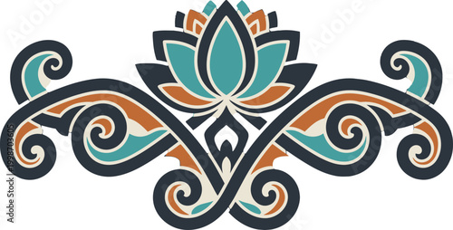 Elegant Lotus Flower Ornament with Swirling Decorative Elements.