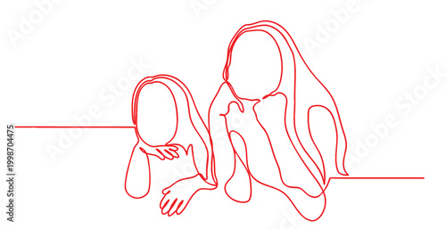 Mother and daughter line art
