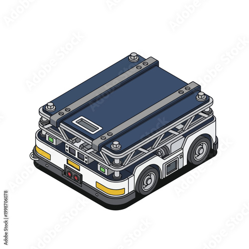 Isometric view of a futuristic autonomous delivery robot, sleek design.