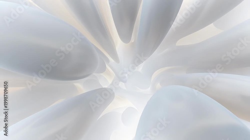 Abstract soft white curved shapes in smooth style on light background, concept of purity and motion energy