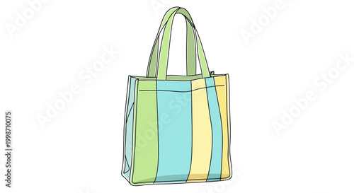 Colorful striped reusable shopping bag with handles.