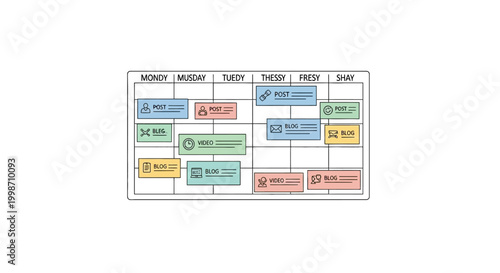 Detailed weekly schedule planner with time blocks and task categories.