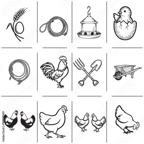 Black and white farm icons