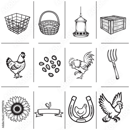 Black and white farm icons