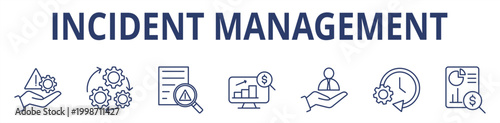 Incident management web banner icon set outline multistyle color vector illustrations concept line icons including incident, process, detection, analysis, initial support, restore, reporting