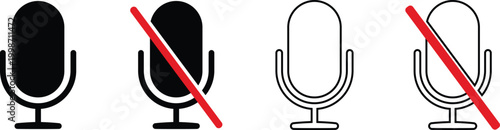 Microphone Mute Unmute Icons Set. Audio On Off Symbols. Audio, speech and volume control concept representing recording, communication, podcast and broadcast.