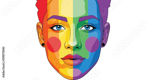 Rainbow Face Art: Vibrant Abstract Portrait of a Person with Pride Colors