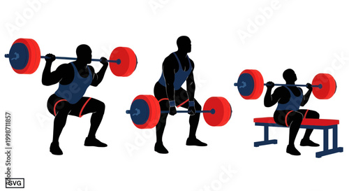 Weightlifting Exercises: Squat, Deadlift, and Bench Press Illustration