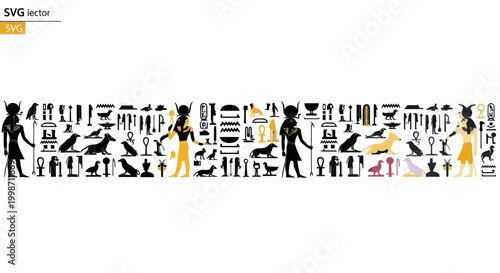 Ancient Egyptian Hieroglyphs and Figures - Historical Art