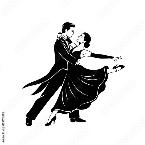 Elegant Couple Dancing Ballroom Waltz