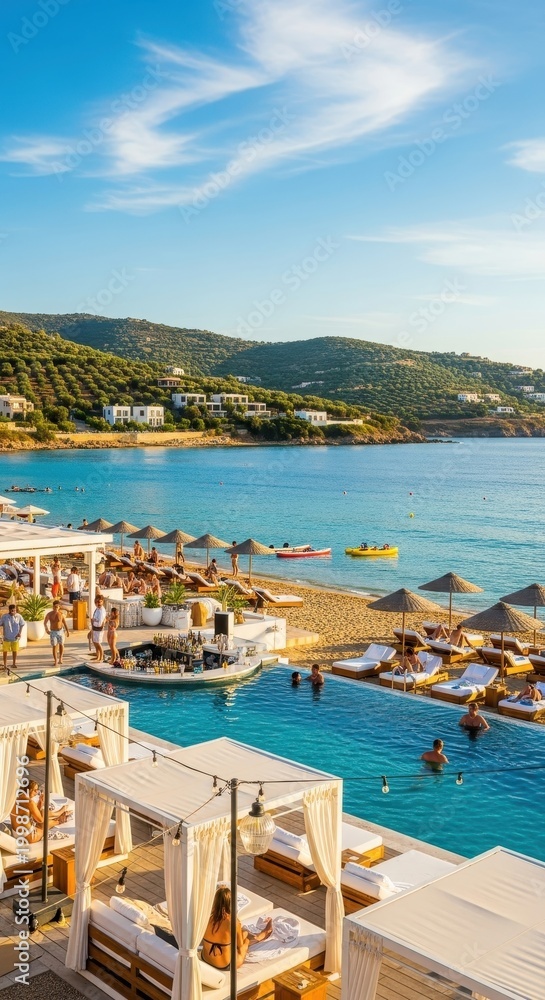 Fototapeta premium Luxury Beach Resort with Infinity Pool and Ocean View.