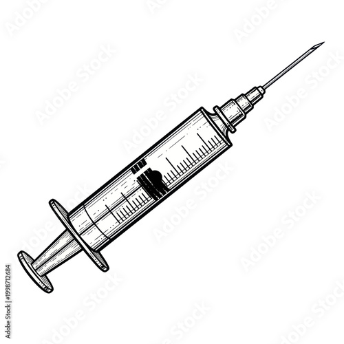 Vintage Syringe Illustration - Medical Equipment Drawing