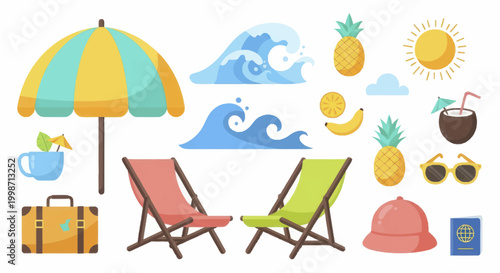 Vibrant Summer Vacation Essentials Collection for Beach Getaways.