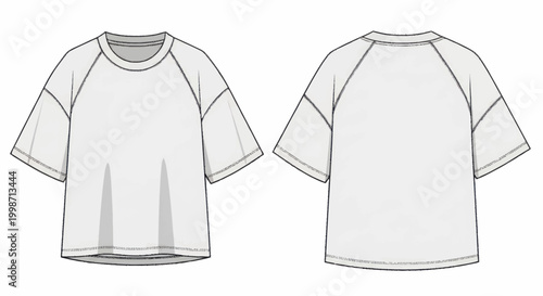 Cuadro en lienzo White Oversized Raglan Sleeve T-Shirt Flat Sketch Front and Back View