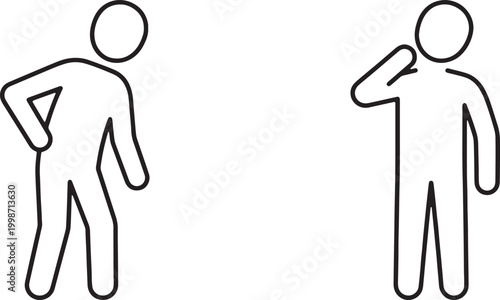 Web, Man standing and suffering from lower back pain and neck ache outline icon for healthcare.