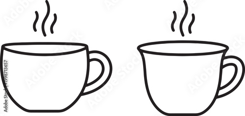 Web, Hot coffee cup mug with steam outline icon for morning breakfast and cafe beverage.