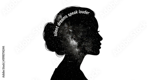 Silhouette of woman with galaxy hair.
