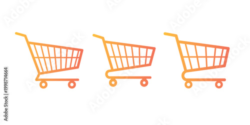 Three orange shopping carts isolated on a white background retail and commerce