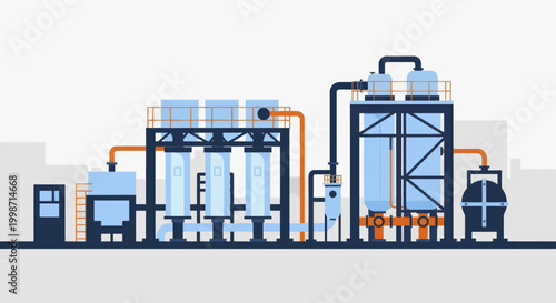 Industrial water purification system for clean water production.