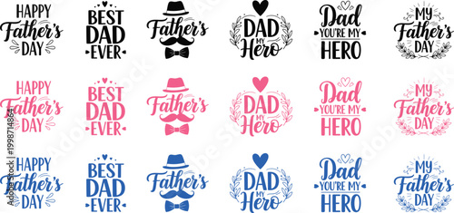 Father's day typography silhouettes hand lettered quotes and designs