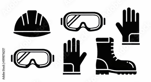 Collection of Personal Protective Equipment Icons for Safety.