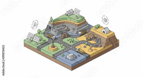 Cross Section Of Earth Layers And Human Activities.