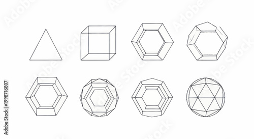 Slika na platnu Geometric Shapes and Polyhedra Wireframe Illustrations.
