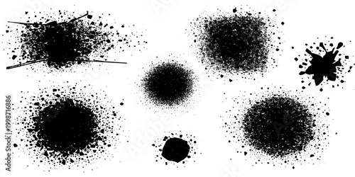 Black Splatter Set: An abstract arrangement showcasing several sets of ink splatter effects, perfect for adding a dynamic and grunge aesthetic to your design projects.