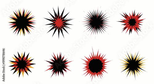 Abstract Starburst Shapes Collection with Spiky Designs and Vibrant Colors.