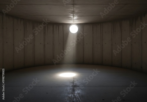 Mysterious Circular Light Beam in Dark Room.