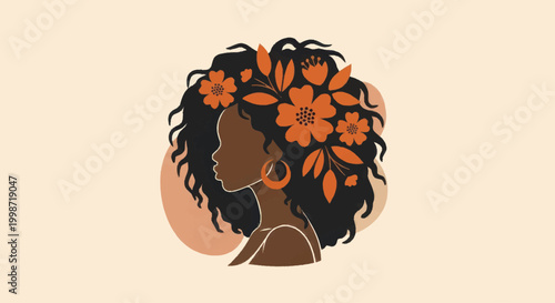 Beautiful African American Woman with Flowers in Her Hair.