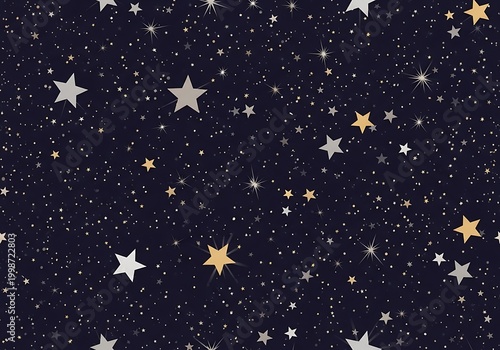 Starry Night Sky with Numerous Bright Stars and Constellations.