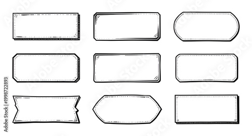 rectangular frame set, hexagonal border design, decorative label boxes, geometric text frames, modern name tag templates, stylish border collection, elegant outline frames, badge label graphics, decor