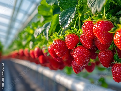 A close-up of strawberries in an indoor farm.